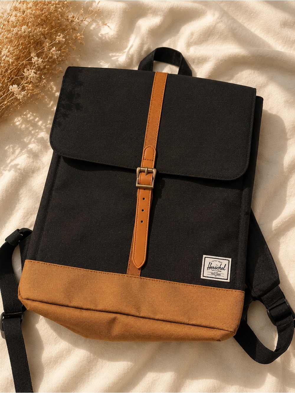 Herschel Supply Company Black and Tan Two-Tone Flap Backpack